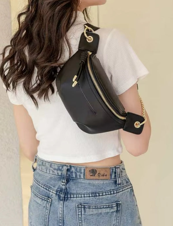Riñonera Chain Glam Negra Ref. 0349#