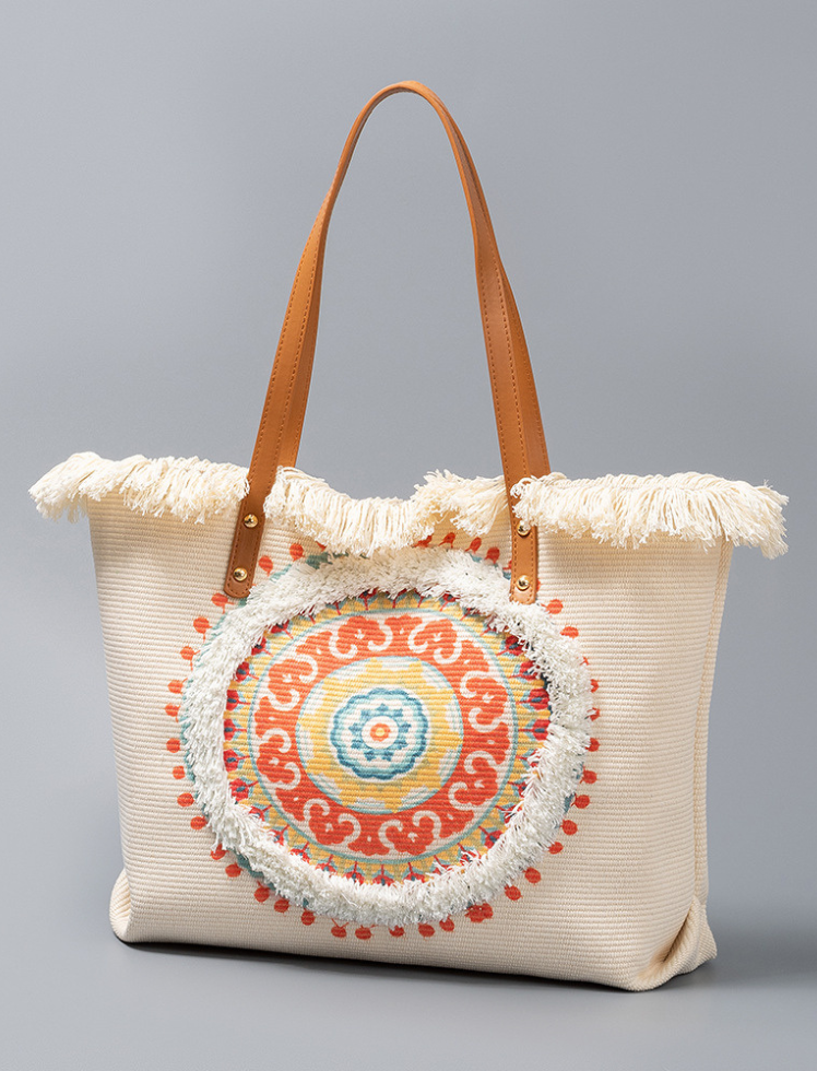 Bolso Playero Flecos Naranja Ref. 1403