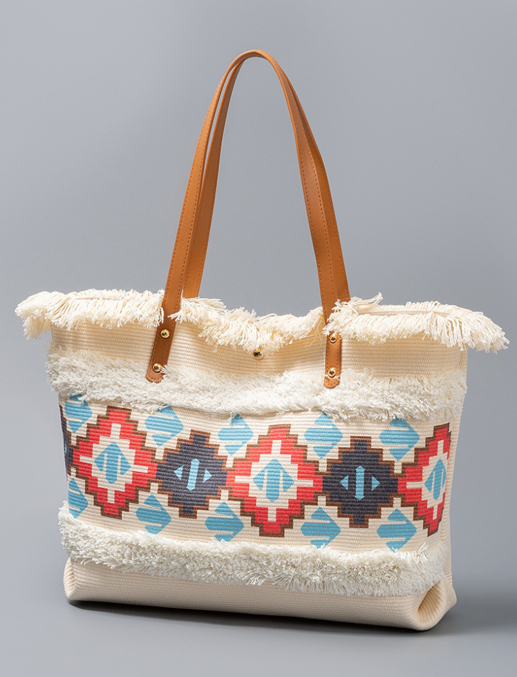 Bolso Playero Flecos Beige Ref. 1403