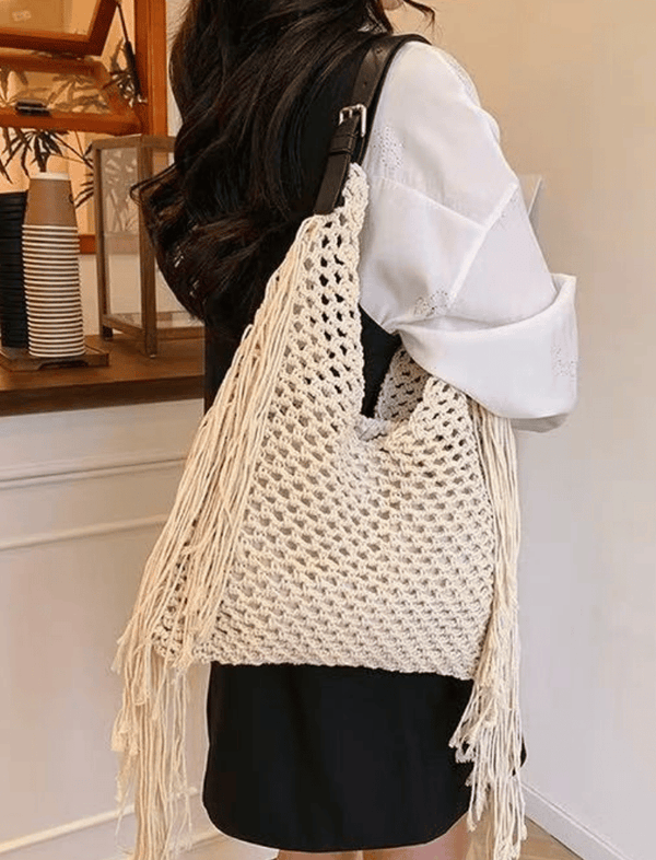 Bolso Fringe Crochet Beige Ref. B1796
