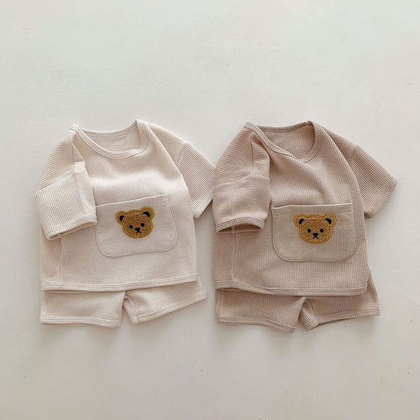 PIJAMA BASICA CON CAMISA DE OSO Y SHORT CAFE - CONJUNTO | Acuarella