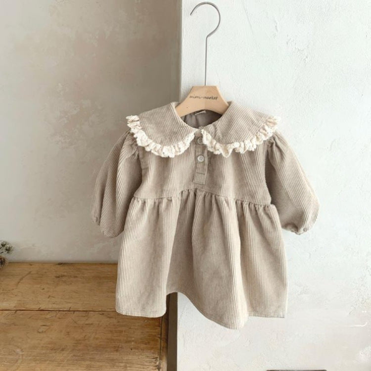 VESTIDO MANGA LARGA CAFE CON CUELLO MANTEL Y BOLERO CREMA - VESTIDO | Acuarella